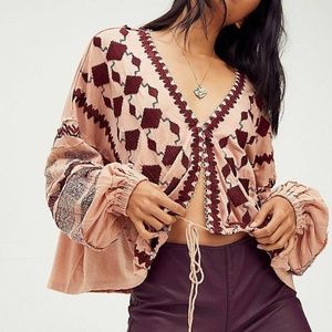 Free People Hometown Embroidered Boho Top In Dusted Peach size M NWT